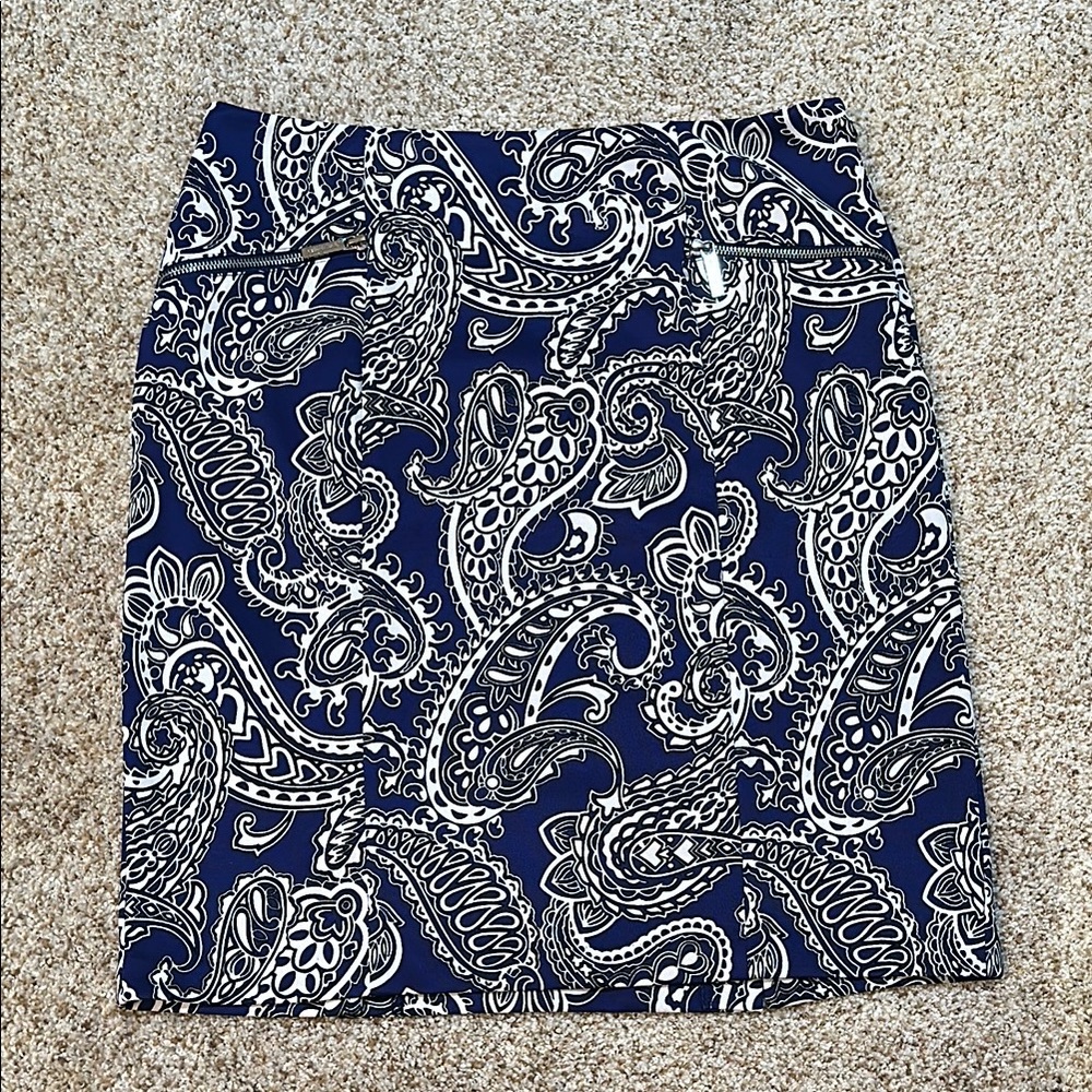 MICHAEL Michael Kors Blue and White Paisley Pencil Skirt